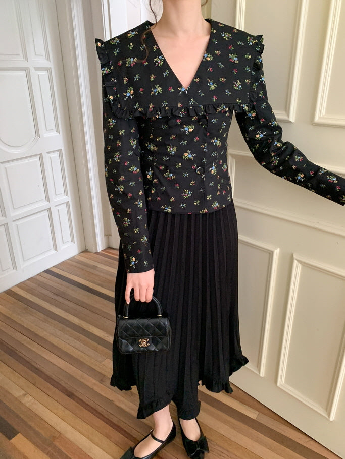 Black Vintage Floral Blouse