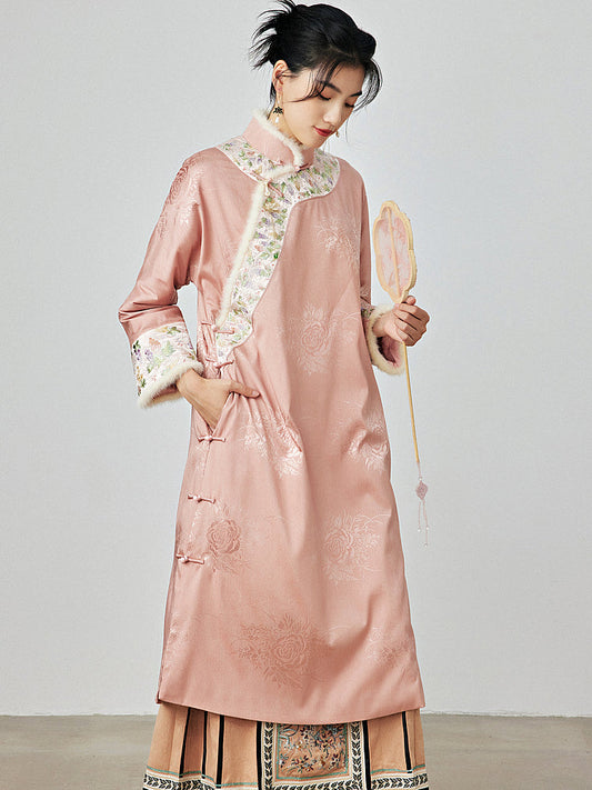 Soft Mist - Padded Cheongsam Dress for Autumn and Winter