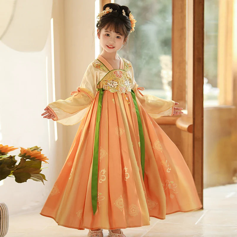 Sunset Glow - Tang Dynasty Hanfu Dress, Princess Costume for Girls