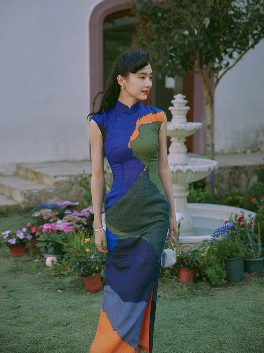 Gradual Spring 渐青 - Spring and Summer Short Sleeve Hong Kong-Style Ramie Cheongsam (Preorder)