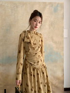 Vintage Floral Tie-Neck Dress
