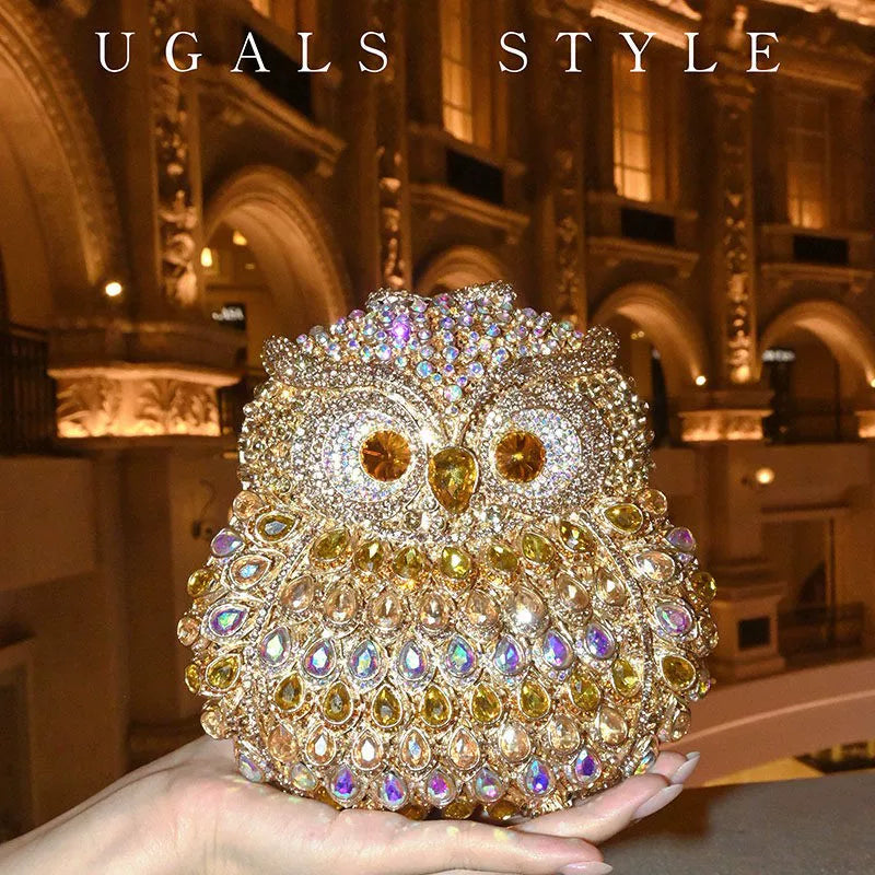 Rhinestone Owl Evening Clutch Bag