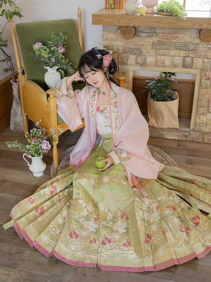Bogu Linghua 博古菱花 - Cross Collar Top & Mamianqun Ming Dynasty Hanfu Set