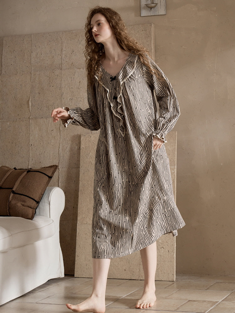Vintage Stripe Ruffle Nightgown