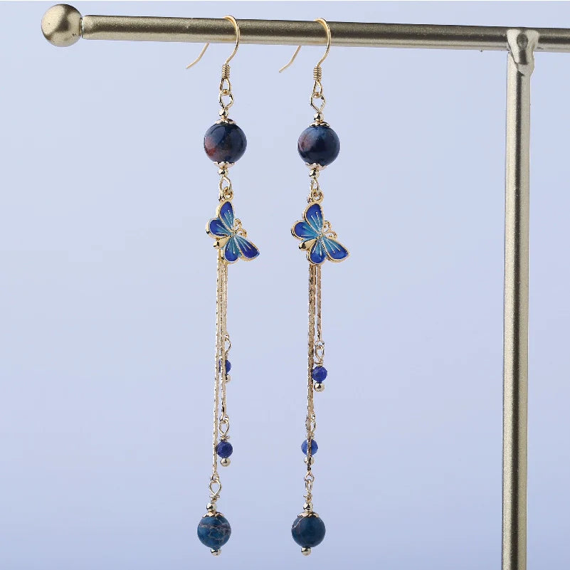 Blue Butterfly Chinese Style Earrings