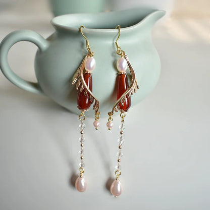 Hanfu Hair Accessories Set: Red Flame Moon Song