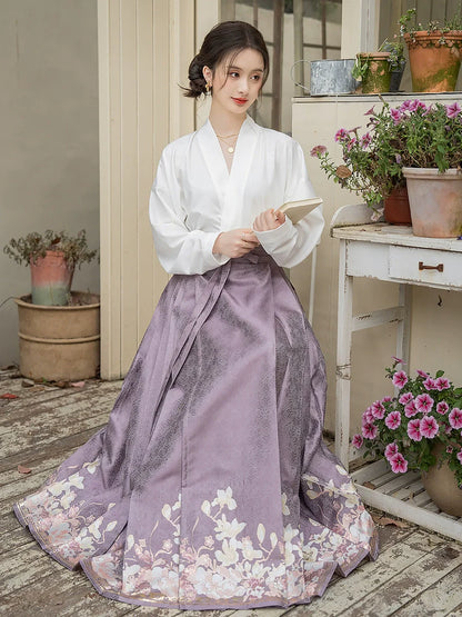 Ming Dynasty Modern Hanfu, Mamianqun, Evening Jade 晚玉