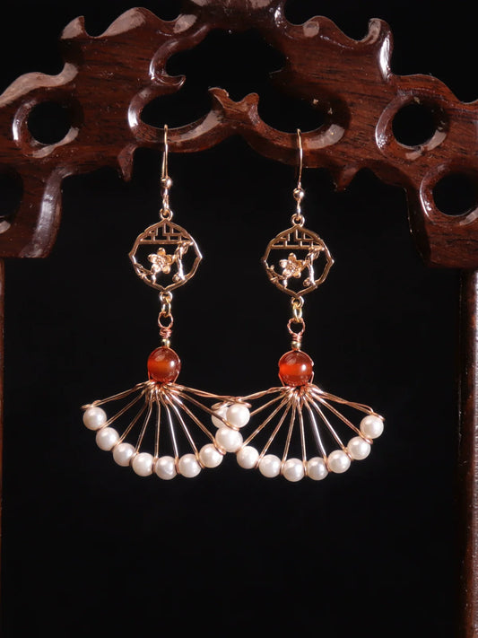 Fan Pearls Chinese Style Earrings