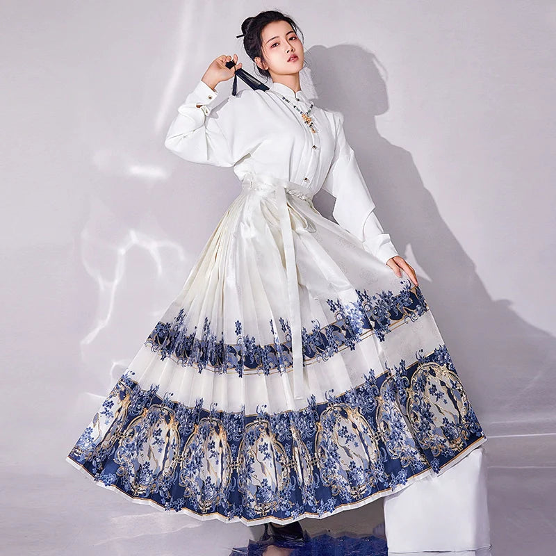 Ming Dynasty Modern Hanfu, Mamianqun, Porcelain 青花瓷