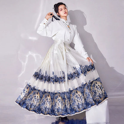 Ming Dynasty Modern Hanfu, Mamianqun, Porcelain 青花瓷