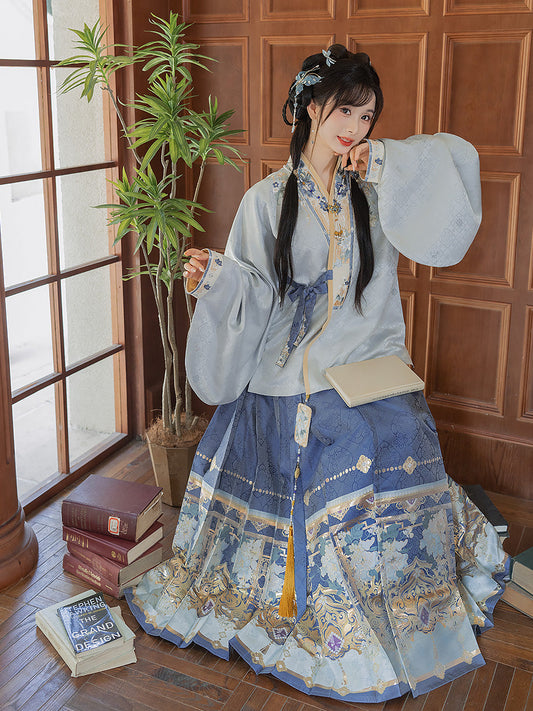 Octagonal Scenery 八角景 - Pipa Sleeve Top & Mamianqun Ming Dynasty Hanfu Set