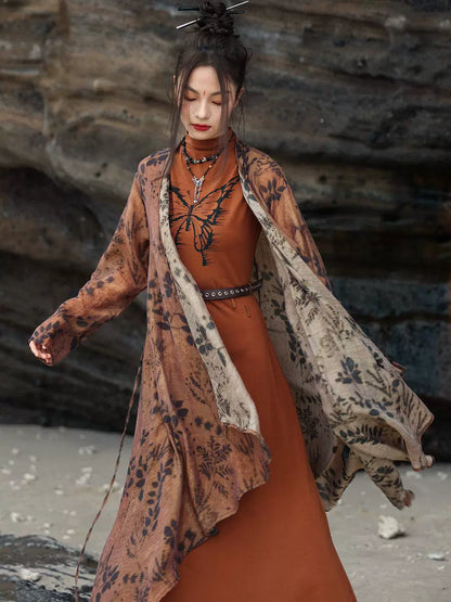 New Chinese Style Breathable Cardigan - Retro Coffee