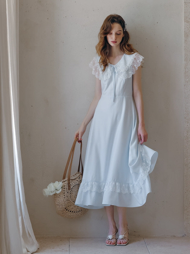Sky Blue Lace Collar Dress