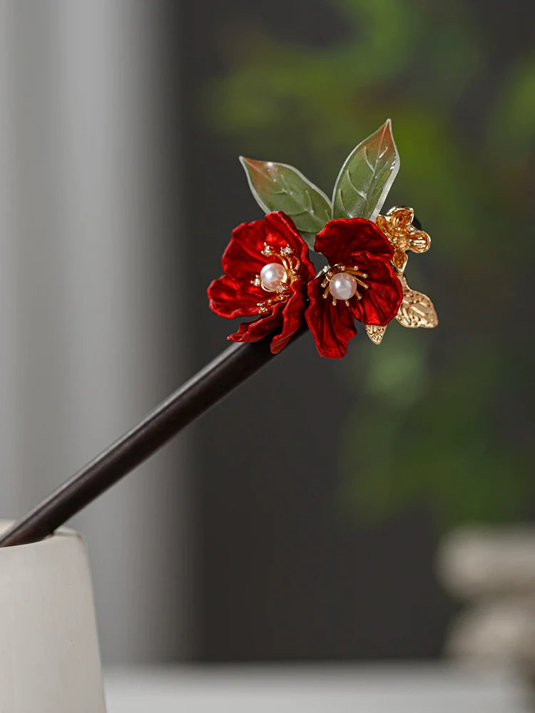 Bow Hair Clip: Rouge Camellia