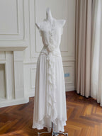 Ethereal Ruffle Rose White Dress