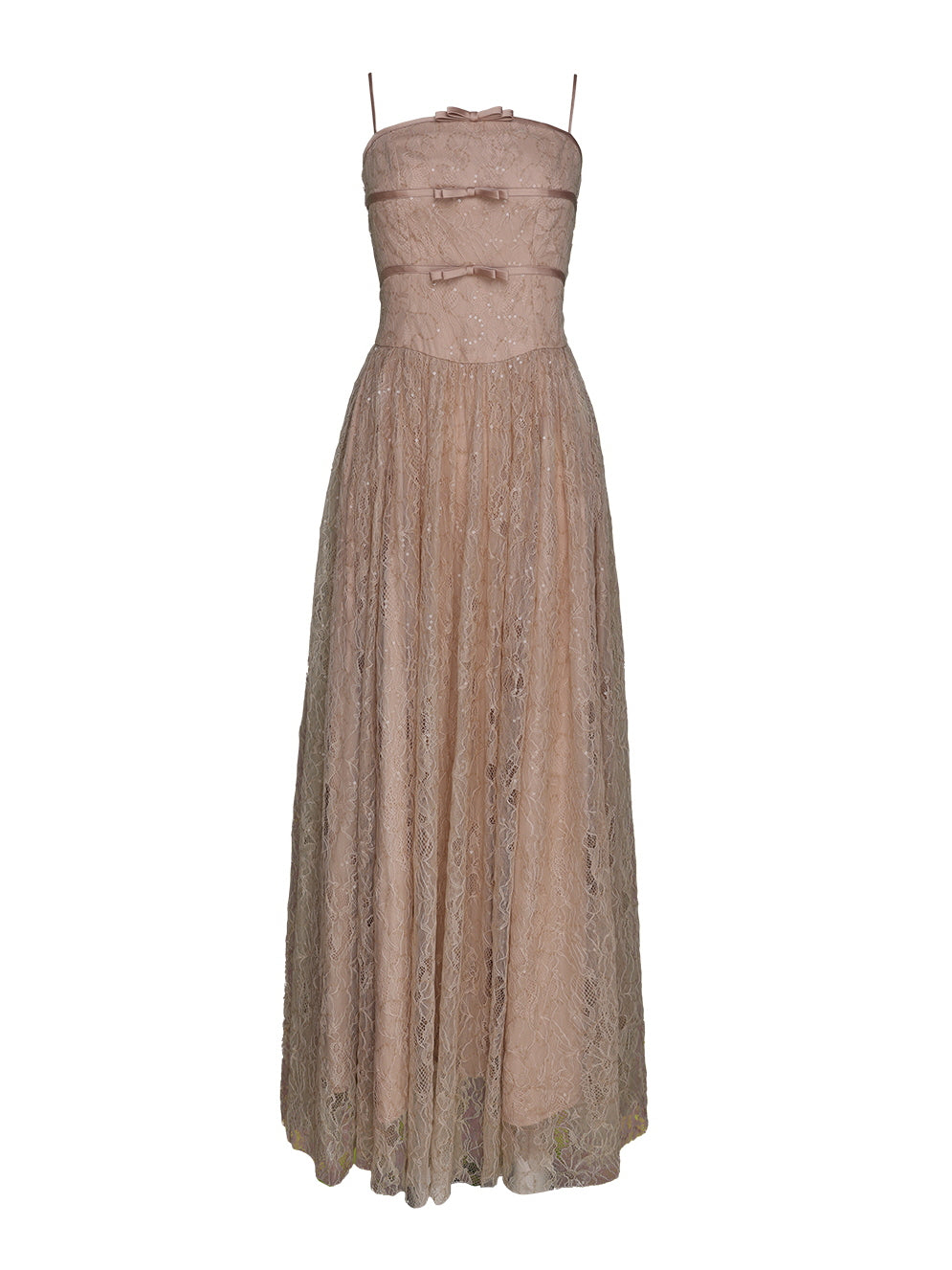 Champagne Lace Bow Evening Dress