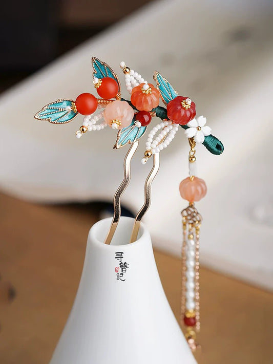 Long Tassels Hair Pins: Cute Ripe Pumpkin