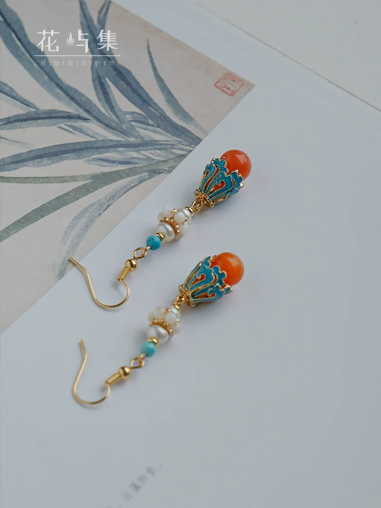 Emerald Burnt Chinese Style Earrings