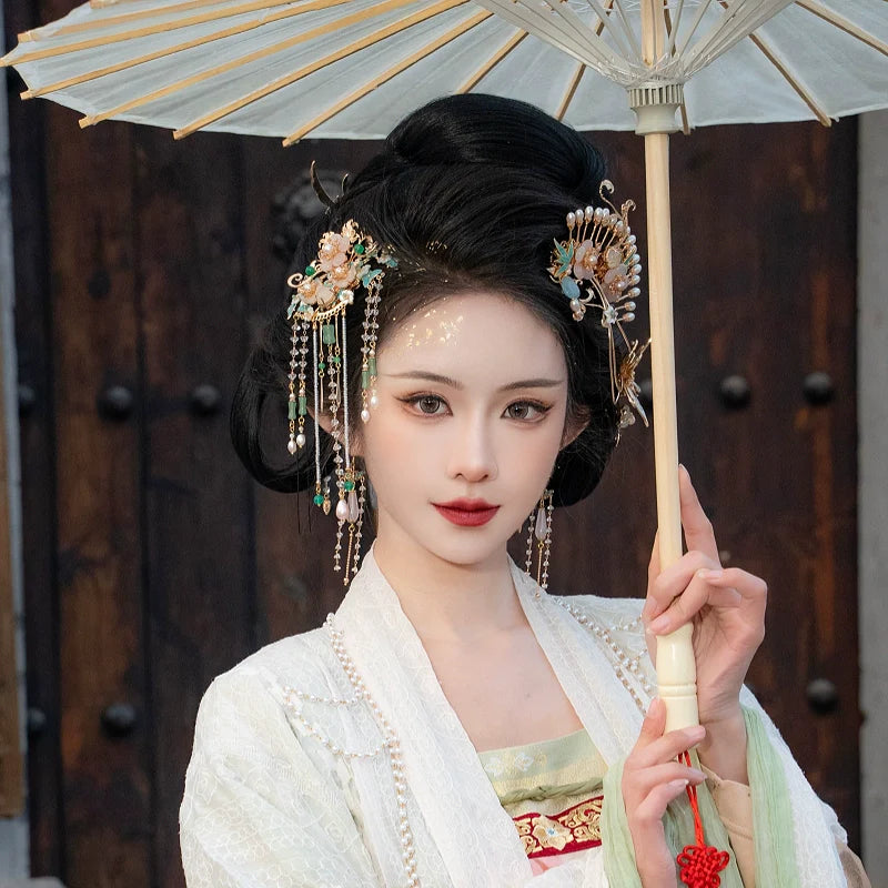 Hanfu Hair Accessories Set: Smoke and Rain Flowers