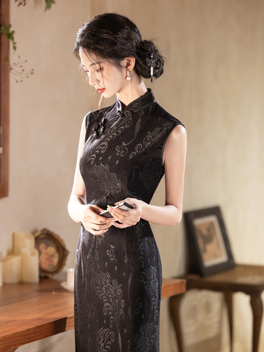 Moyu Lingyun 墨羽灵韵 - Sleeveless Old Shanghai Retro Style Black Cheongsam