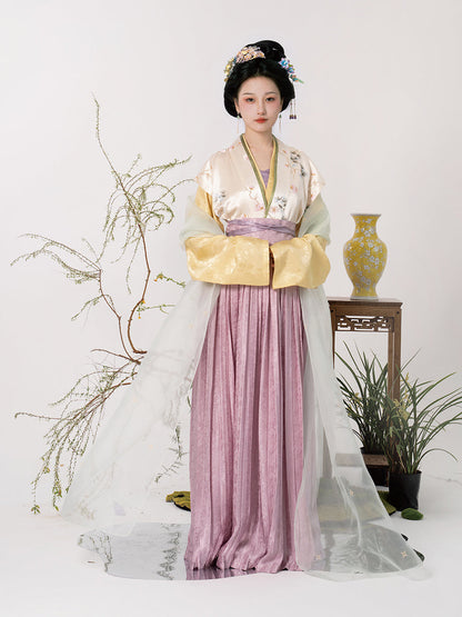 Qiantong 芊桐 - Tang Dynasty Style Beizi Silk and Satin Qiyao Ruqun (Preorder)