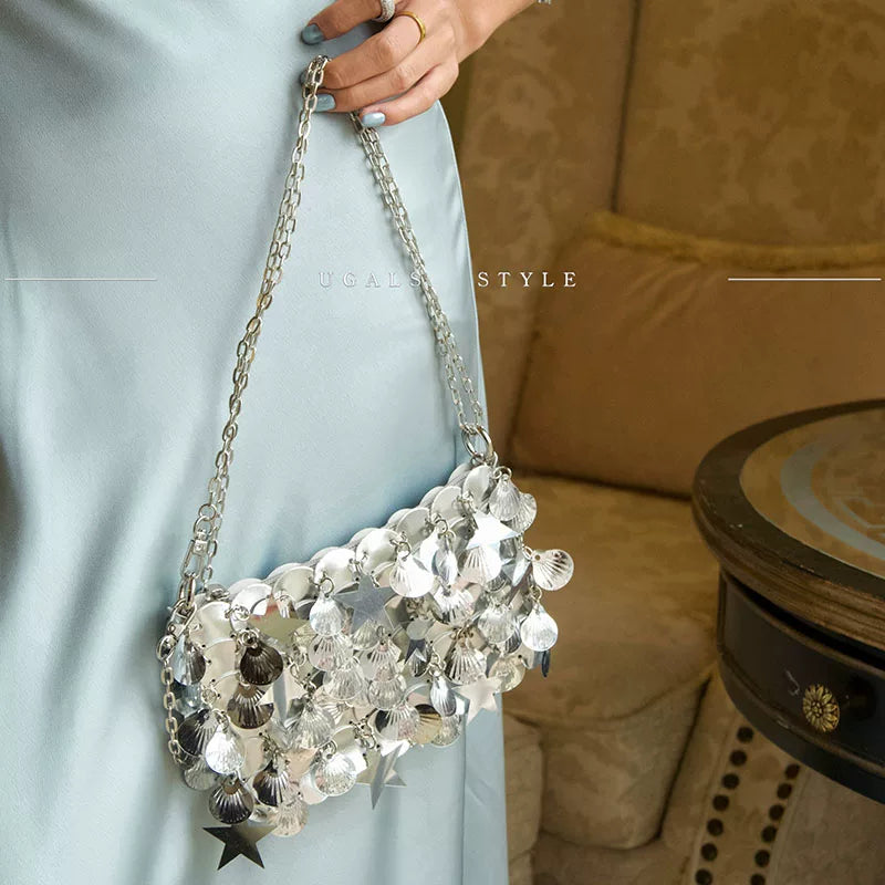 Fairy Metal Shell & Star Sequin Chain Bag