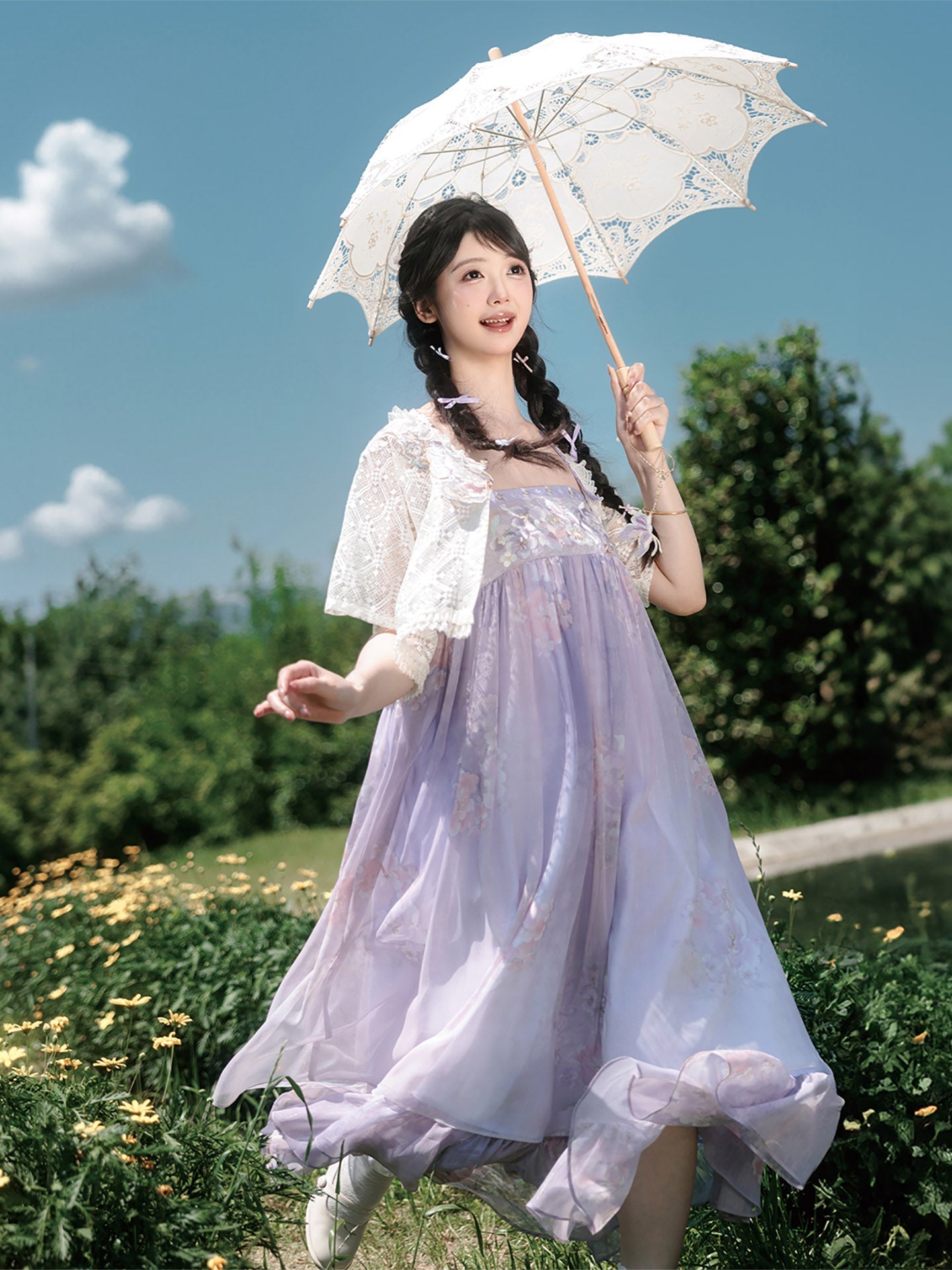 Ting Yue 汀月 - Modern Tang Dynasty Two-Piece Purple Hanfu for Summer (Preorder)