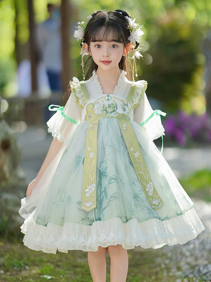 Leaf Fairy - Tang Dynasty Hanfu Dress, Princess Costume for Girls