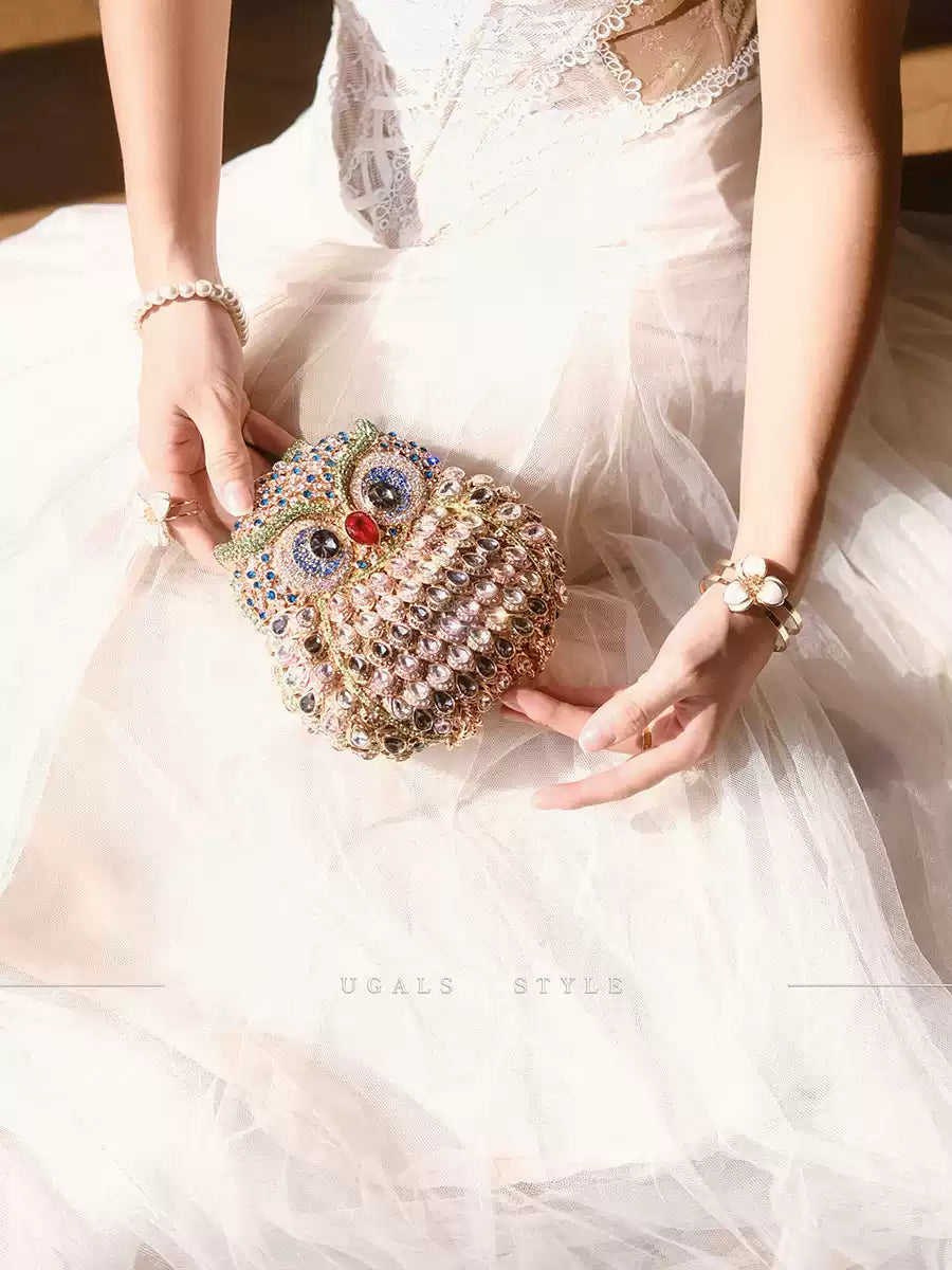 Rhinestone Owl Evening Clutch Bag