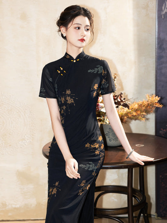Infatuated 迷恋 - Short Sleeve Retro Long Cheongsam