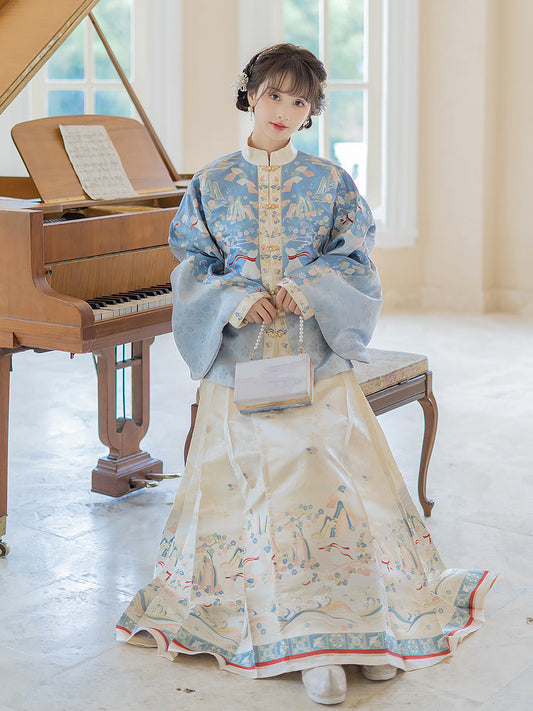 Northern Lights 北极之光 - Pipa Sleeve Top & Mamianqun Ming Dynasty Hanfu Set