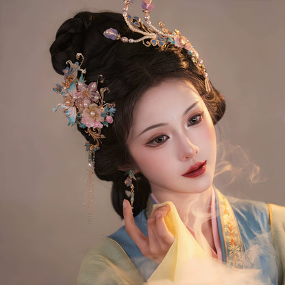 Hanfu Hair Accessories Set: Phoenix wears Peony