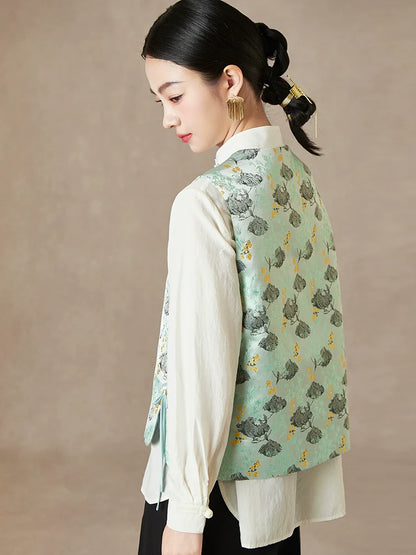 Mint Clouds - New Chinese Style Jacquard Women Vest