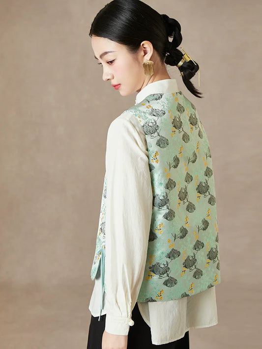 Mint Clouds - New Chinese Style Jacquard Women Vest