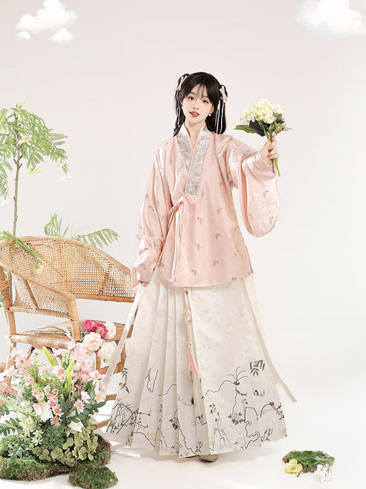 Hundred Herbs 百草 - Cross Collar Top & Mamianqun Ming Dynasty Hanfu Set