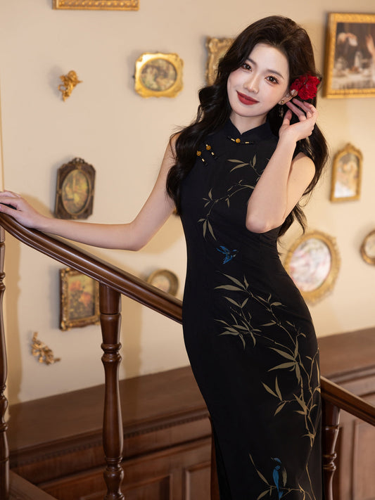 Golden Bamboo - Sleeveless Midi Cheongsam Dress