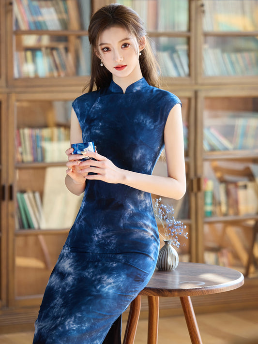 Deep Sea - Sleeveless Vintage Cheongsam