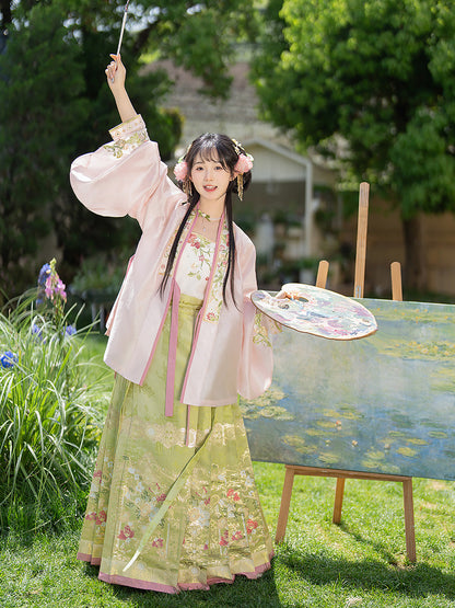Bogu Linghua 博古菱花 - Cross Collar Top & Mamianqun Ming Dynasty Hanfu Set