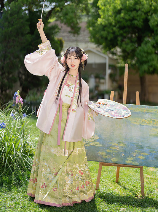 Bogu Linghua 博古菱花 - Cross Collar Top & Mamianqun Ming Dynasty Hanfu Set