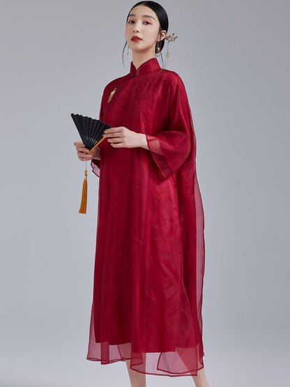 Ruby - 100% Silk Organza Loose Cheongsam Dress