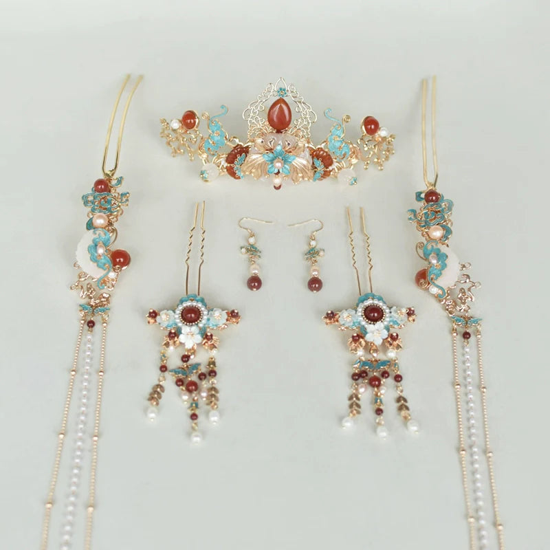 Hanfu Hair Accessories Set: Jade Butterfly Spring