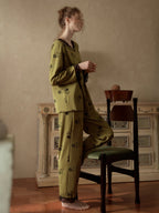 Vintage Rose Lace Trim Pajama Set