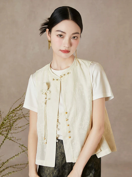 Lixia - New Chinese Style Jacquard Women Vest