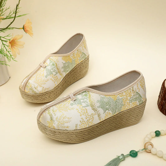 Natalie - Chinese Art Hanfu Shoes with Straw Platform
