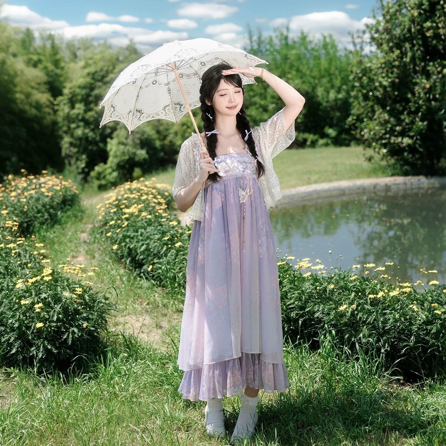 Ting Yue 汀月 - Modern Tang Dynasty Two-Piece Purple Hanfu for Summer (Preorder)