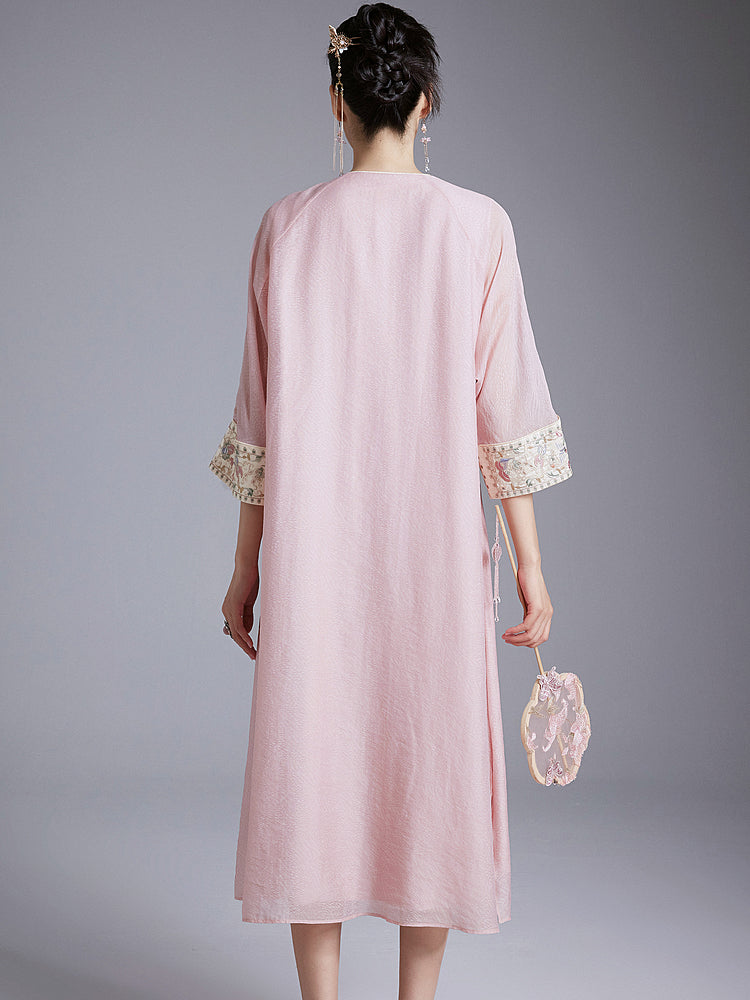 Blush - Tencel Loose Cheongsam Dress