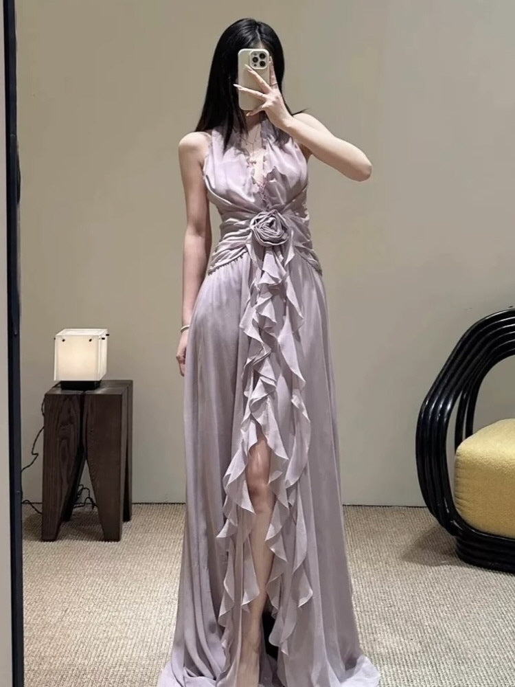 Lilac Rose Ruffle Chiffon Dress