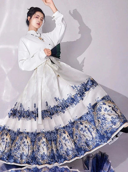 Ming Dynasty Modern Hanfu, Mamianqun, Porcelain 青花瓷