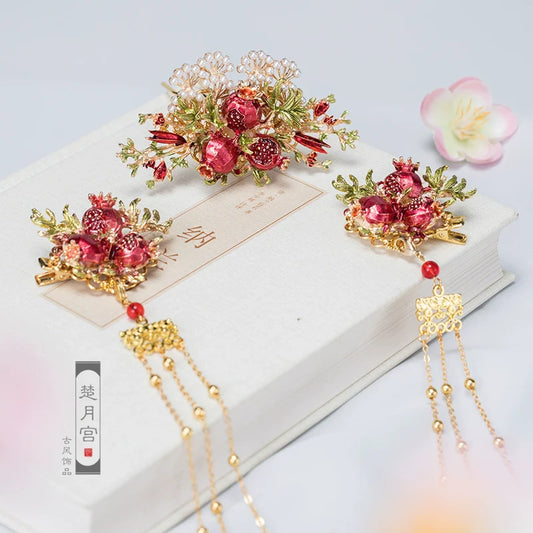 Hanfu Hair Accessories Set: Pomegrante