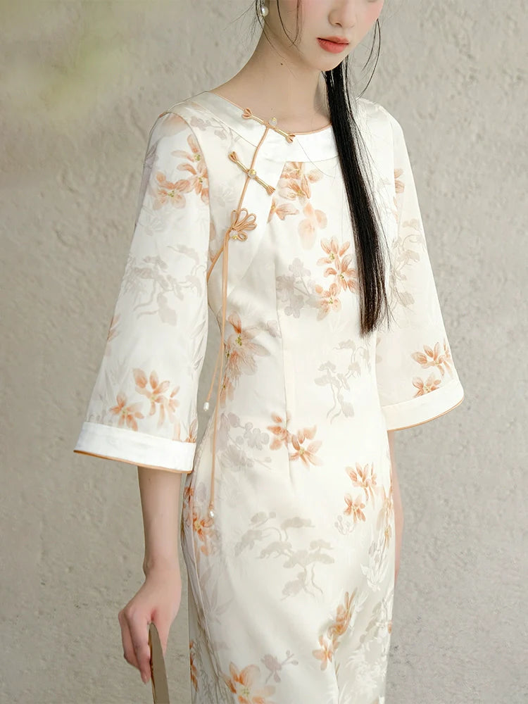 Orange Blossoms - New Chinese Style Cheongsam Dress (Preorder)